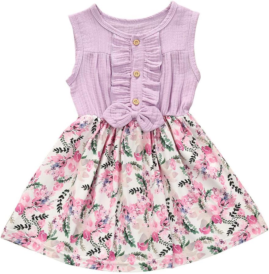 Oklan Toddler Baby Girl Summer Dress Sleeveless Demin Tops Floral Dresses