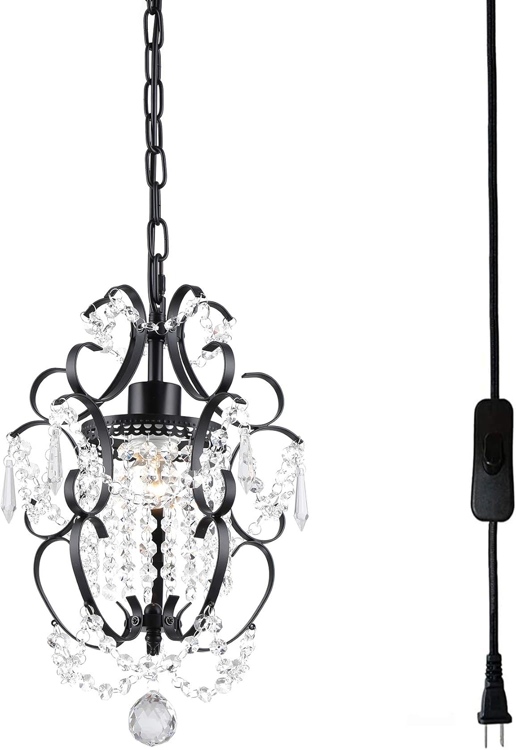 Riomasee Plug in Chandelier Mini Black Chandelier 1 Light Elegant