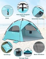 Glymnis Large Pop Up Beach Tent 4-6 Person Instant UV Sun Shelter view 7