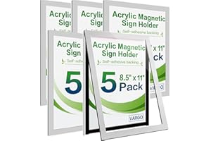 VAIIGO Acrylic Sign Holder 8.5" x 11" Wall Mount, Self Adhesive Magnetic Display Frame with Nano Tape, Plastic Clear Document Frame for Office, Store, School, Home, Wall Picture Frame (Silver, 5Pack)