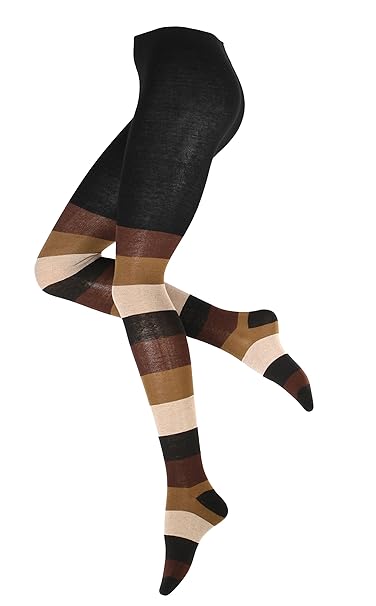 Vincent Creation Warme und Modische Damen Baumwoll Strumpfhose mit Blockstreifen, Strickstrumpfhose gemustert