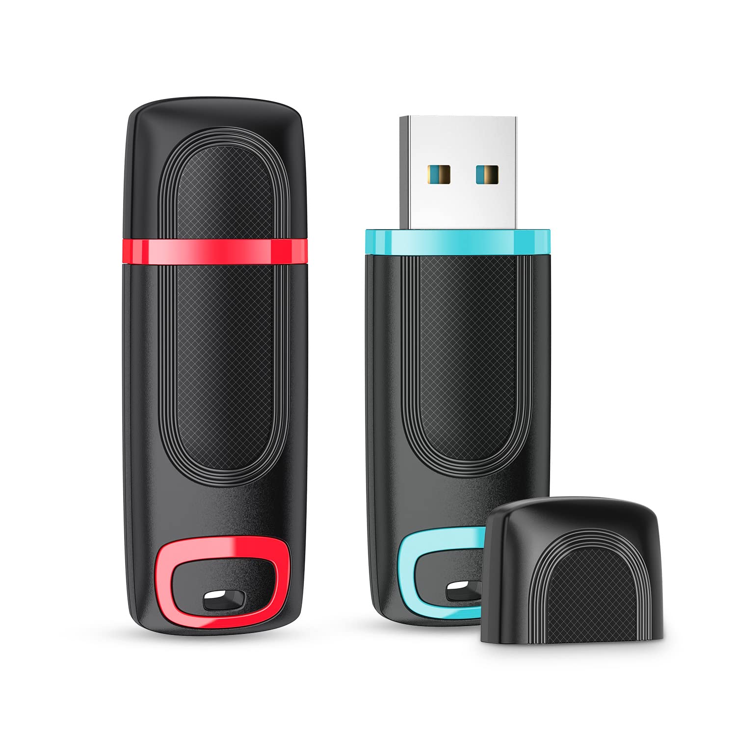 Vansuny 2 Pack USB Stick 128GB Memory Stick USB 3.0 Flash Drive Up to 100MB/s Read Thumb Drive Cap Design Pen Drive, Cyan and Red