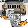 AKKON - Fits 2006-2010 Jeep Commander SUV Chrome Headlights w/Amber Signal Pair Driver+Passenger Replacement