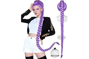 BESTBEL+Hair Cap Purple Braid Wig for Women Long Purple Wigs for Adult Long Braided Anime Wigs KP Stage Outfits for Women Halloween Party Cosplay