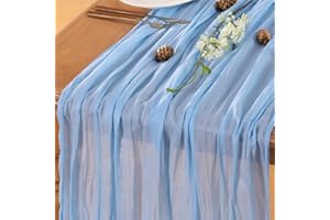 LINXTAR Baby Blue Table Runner Cheesecloth Table Runner 10FT Rustic Sping Table Runner 35 x 122 Inches Boho Decoration for Home Wedding Baby Shower Birthday Party