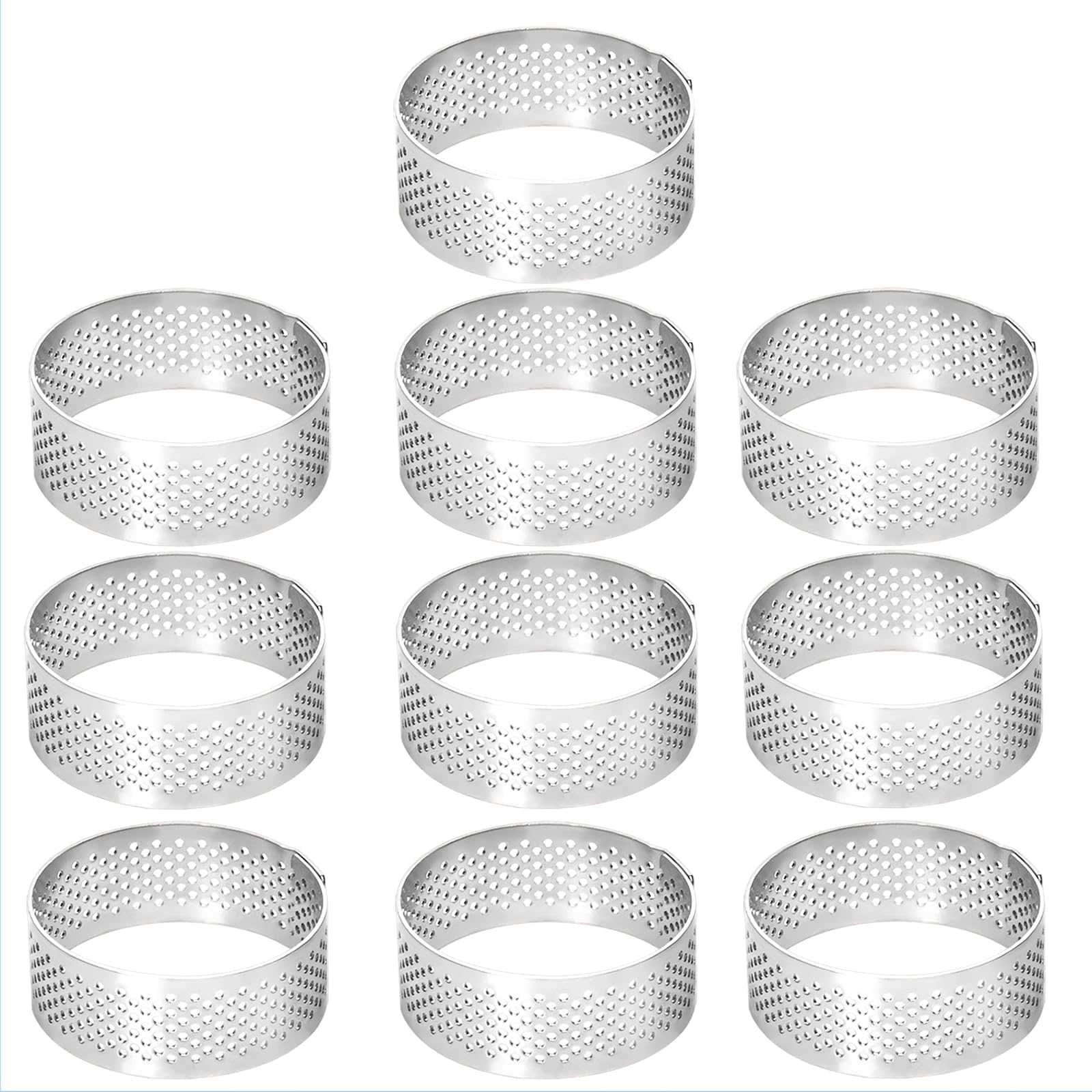 Photo 1 of 10 Pcs 1.98 Inch 304 Stainless Steel Tart Ring, Heat-Resistant Perforated Cake Mousse Ring, Round Ring Baking Small Fruit Tarte Crust Tools 5cm