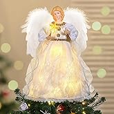 Luxspire Christmas Tree Topper, Angel Tree Topper with Lights, Angel Topper for Christmas Tree with Remote Control & Timer, USB Lighted Christmas Decorations for Holiday Home Indoor, White