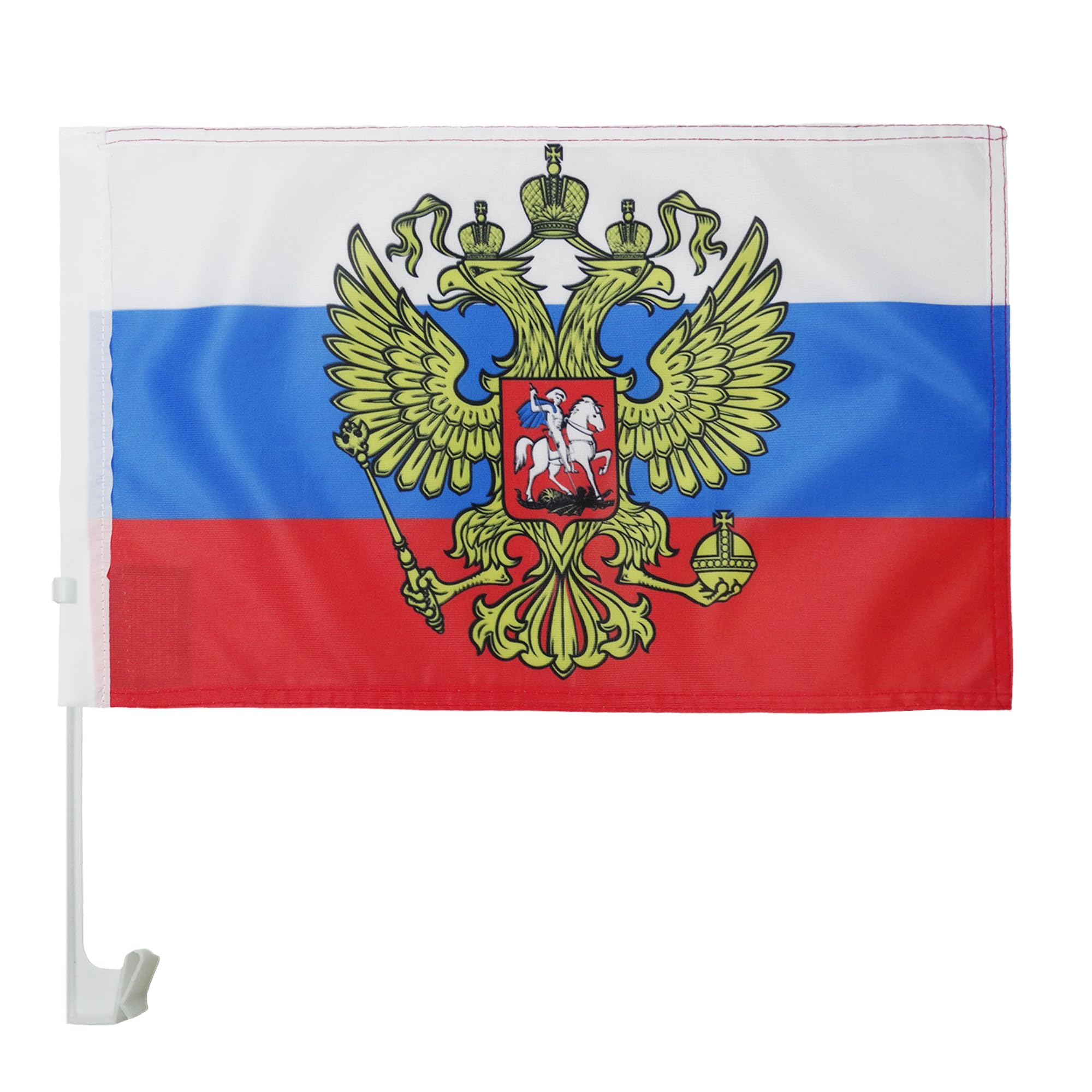 Russia with eagle Car Flag 18'' x 12'' - Russian coat of arms Car flags 30 x 45cm - Banner 18x12 INCHES PLASTIC STICK - AZ FLAG