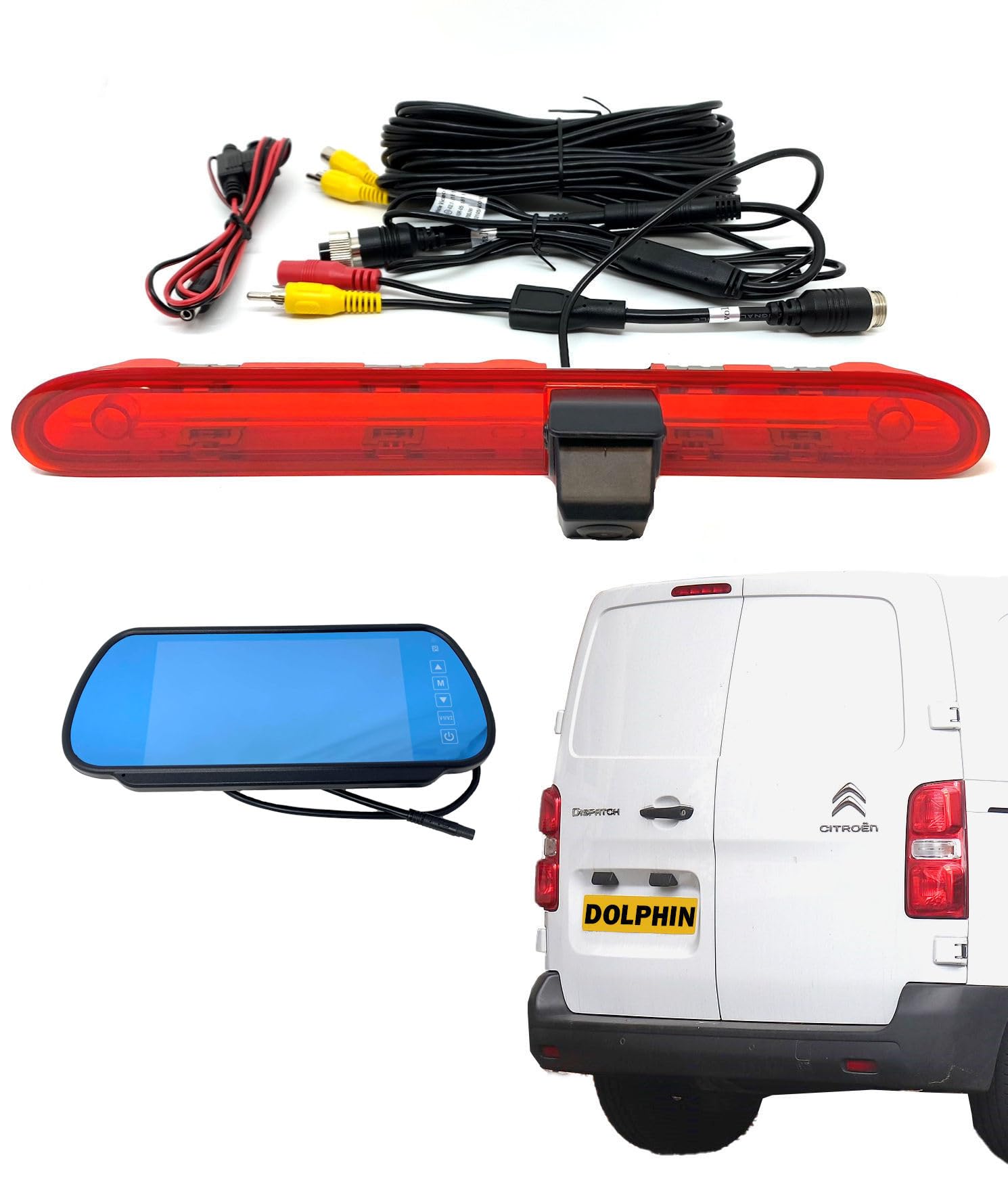 Dolphin Automotive Rear High Level Brake Light Reversing Parking Camera For Peugeot Expert & Citroen Dispatch Van 2016 Onwards - With 7" Mirror Monitor