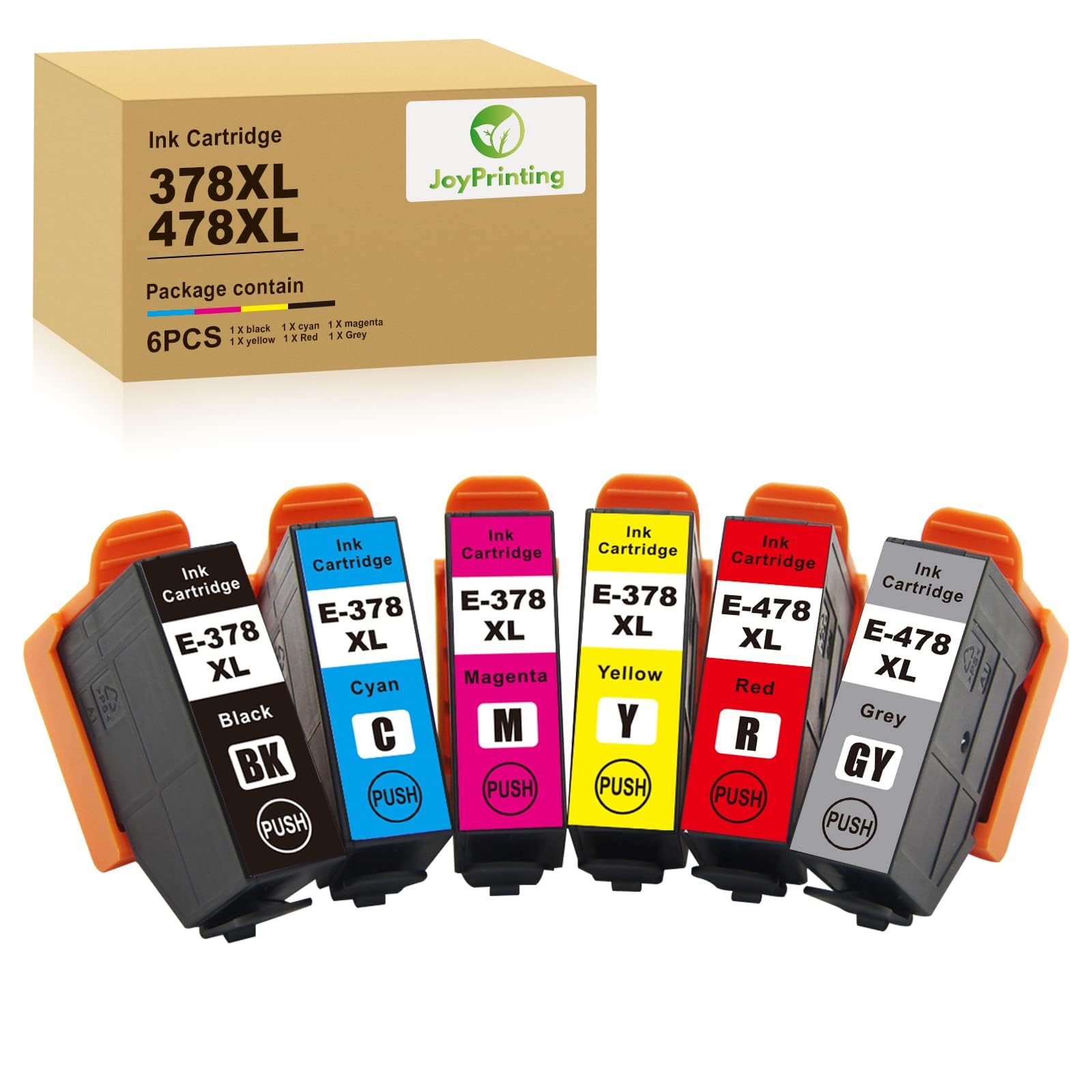 JoyPrinting 378XL 478XL Ink Cartridge Compatible 378 478XL Ink Cartridges Replacement for Expression Photo XP-15000 C13T379D4010 (Black Cyan Magenta Yellow Red Grey 6 Pack)