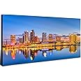 Florida Skyline Wall Art USA City Poster Tampa Cityscape Picture Modern Office Wall Decor Blue Night Skyscraper Downtown River Reflection Painting Artwork for Living Room Decoration 20x40”