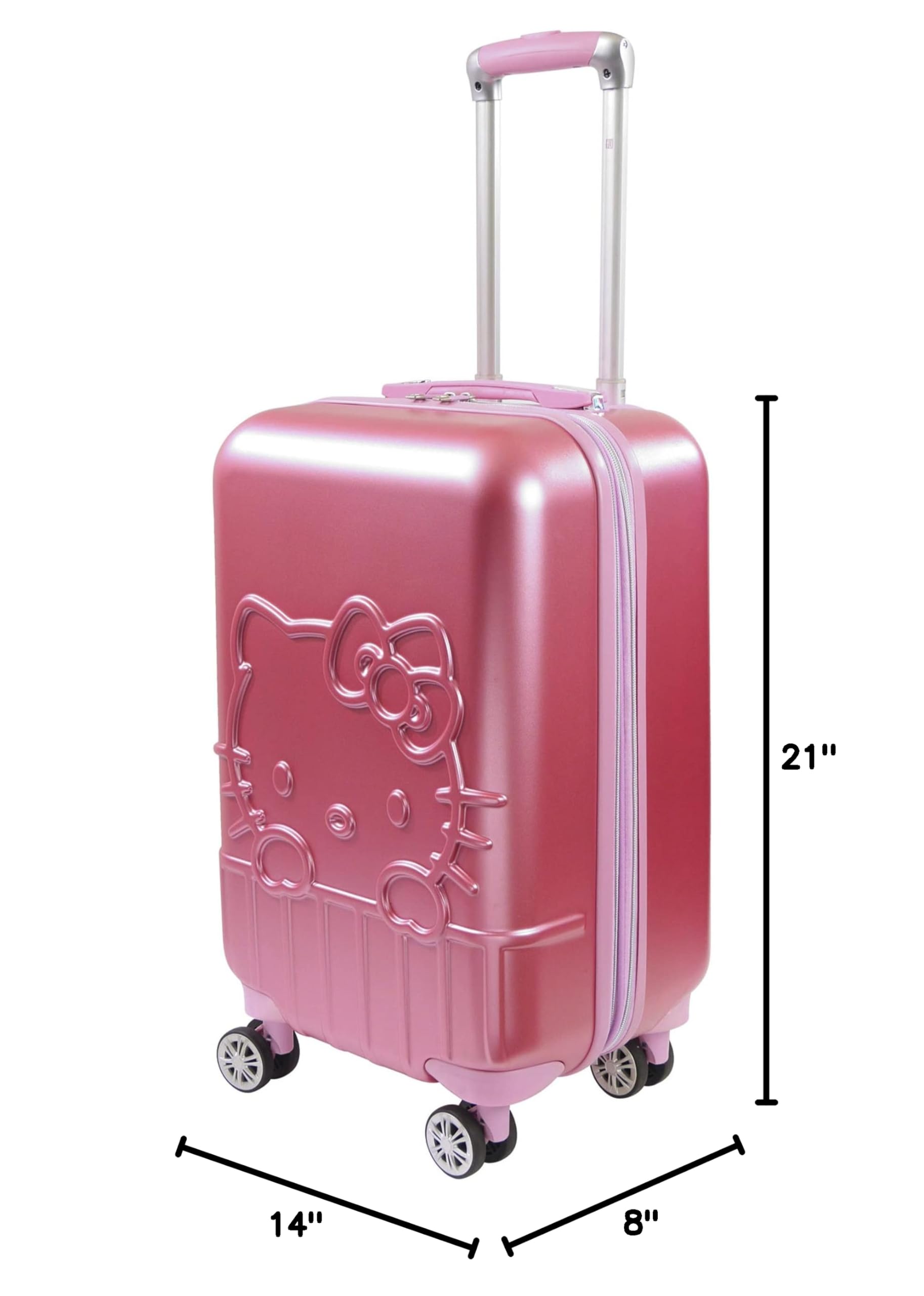 FUL Hello Kitty Carry On Luggage, Molded Hardshell Rolling Suitcase with Spinner Wheels, Pink, 21 Inch