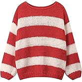 Pinclodly Oversized Sweaters for Women Color Block Striped Sweaters Y2K Crewneck Long Sleeve Knit Sweater