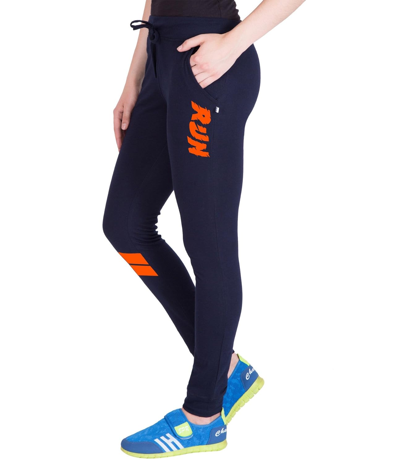 american-elm nevy blue stylish printed trackpant for women