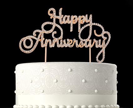 Buy Rubies Ribbons Happy Anniversary Gold Metal With Rhinestones Anniversary Cake Topper Party Decoration With Gift Box Online At Low Prices In India Amazon In