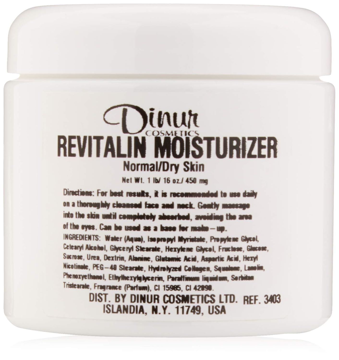 Dinur Cosmetics REVITALIN Moisturizer for Normal/Dry Skin 16 oz, 450 mg.