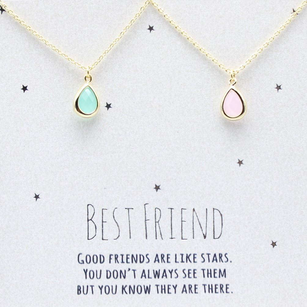 light pink and aqua crystal necklace, Best friends necklace for 2, BFF Necklace, friendship necklace for 2, Gold dainty necklace, gemstone necklace, tiny crystal,old