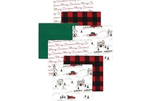 Little Treasure Hudson Baby Cotton Poly Flannel Receiving Blankets Multipack, Red Christmas Scene, 30x30 inches