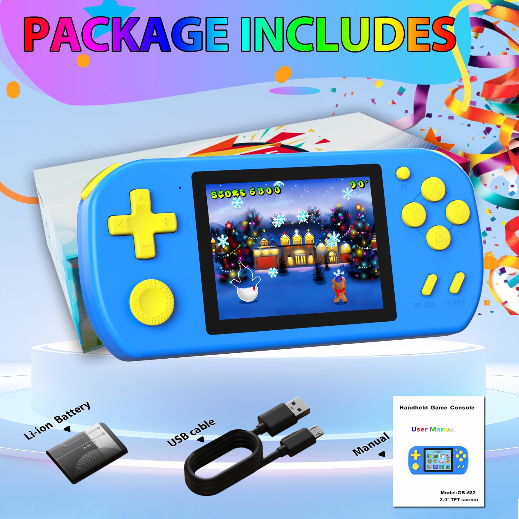 Handheld Games for Kids Built-in 218 Video Games, Portable Kids Travel Toys for Ages 4-13 with Rechargeable Battery 3.0
