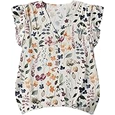 WDIRARA Women's Plus Size Floral Blouse V Neck Ruffle Cap Sleeve Tops