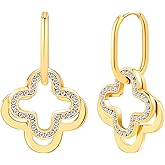ISELBDR 18K Gold Plated Clover Earrings for Women,Hoop Drop Dangle Earrings, Trendy Gold Jewelry Christmas & Valentine's Day Gifts for Women