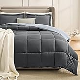 Homelike Moment Queen Comforter Set Grey, Comforters Queen Size Set, Soft Lightweight Down Alternative Bed Comforter Full Size Reversible All Season 3 Pieces Sets Grey/Light Gray