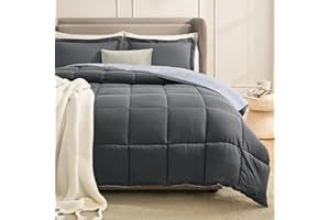 Homelike Moment Queen Comforter Set Grey, Comforters Queen Size Set, Soft Lightweight Down Alternative Bed Comforter Full Size Reversible All Season 3 Pieces Sets Grey/Light Gray