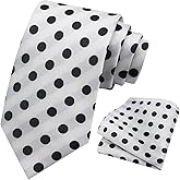 LJBFNN Mens Tie and Pocket Square Combo, Black Blue and White Polka Dot Ties for Men with Handkerchief for Business Tuxedo