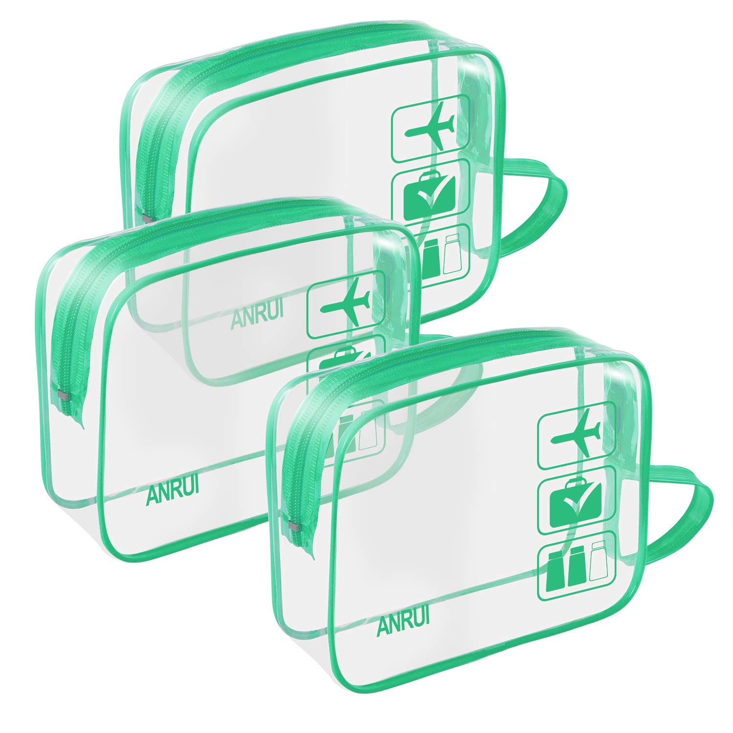 3pcs TSA-Approved Clear Travel Toiletry Bag With Handle Strap, ANRUI Airline Kit 3-1-1 Clear Liquids Toiletries & Cosmetics Organizer Carry-On Luggage for Women and Men