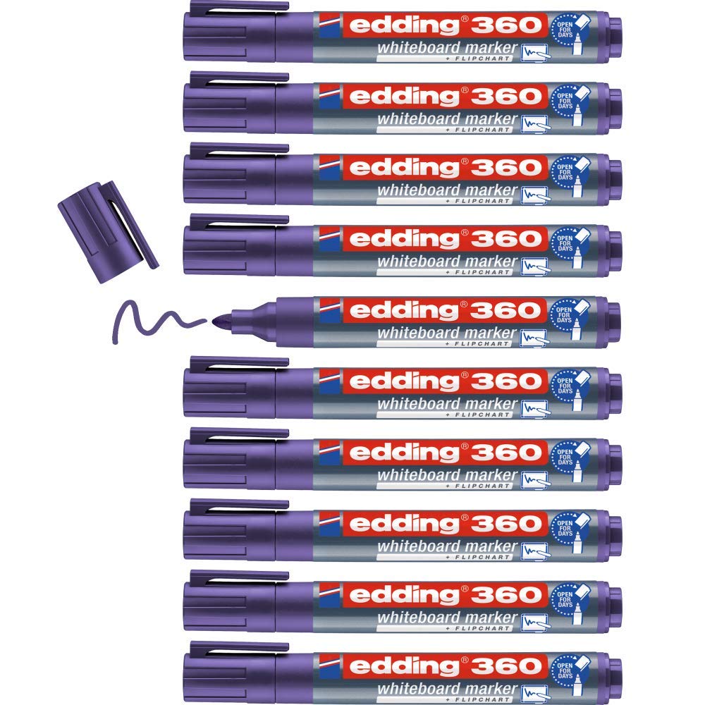 edding 360 whiteboard marker - violet - 10 whiteboard pens - round tip 1.5-3 mm - whiteboard pen dry wipe - for whiteboards, flipcharts, pinboards, magnetic and memo boards - sketchnotes