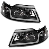 Axial Raxiom Series Headlights with LED Bar; Black Housing; Clear Lens Compatible For 99-04 Mustang