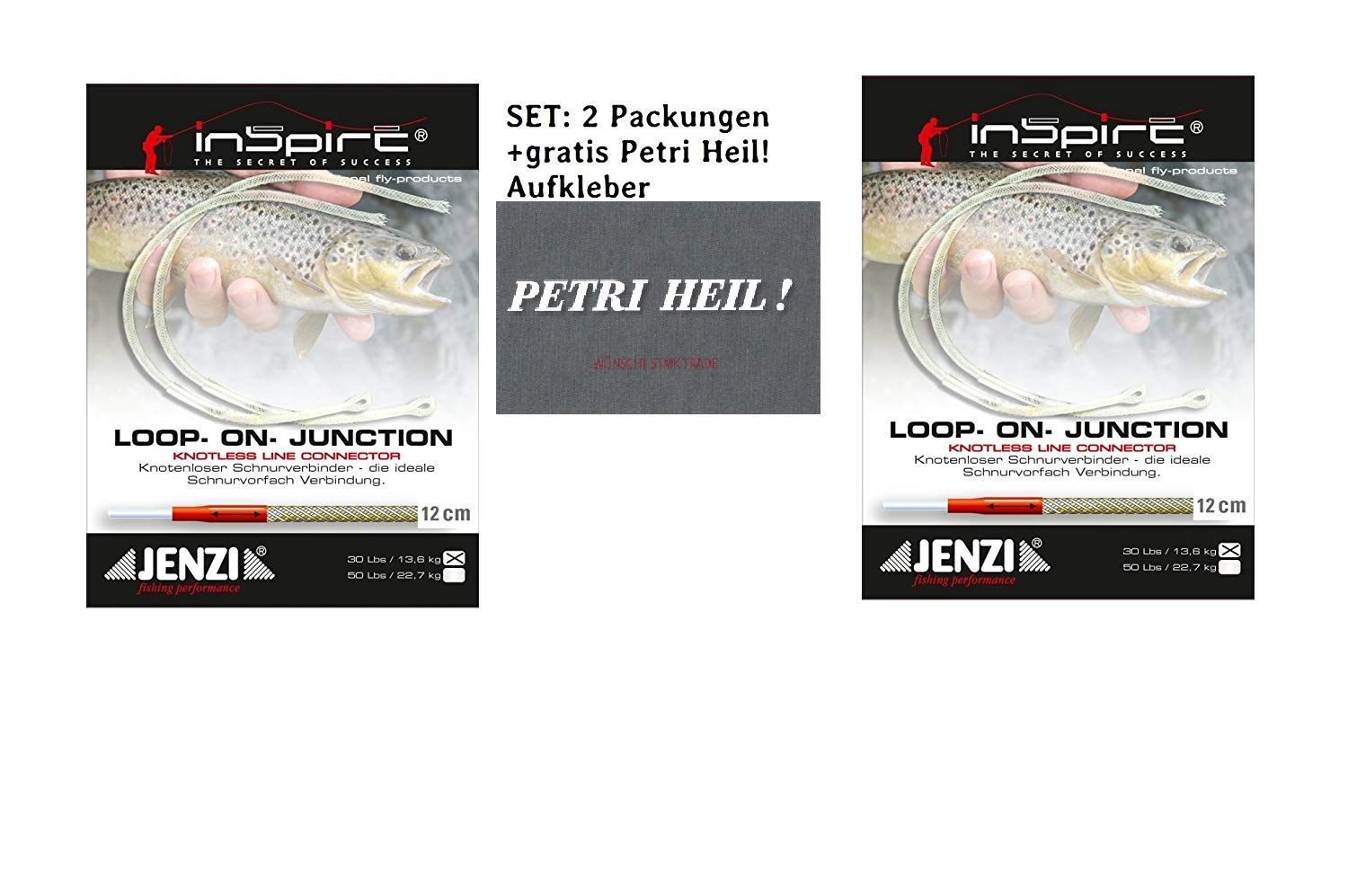 Set of 2 packs of Loop-on-Junction line connector, lifting capacity: 30 lbs/13.6 kg and Petri Heil sticker -