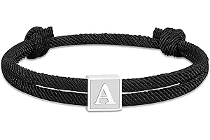 OANM studio 2025 Graduation Gifts, Rope Initial Bracelet for Men, Stainless Steel A-Z Letter Charm Bracelet, Handmade Braided Men Wrist Adjustable 7-13 Inches Letter Link Jewelry Father's Day Graduation Easter Basket Stuffer Gifts