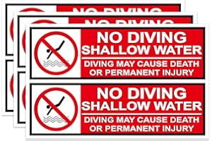 POP RESIN No Diving Stickers Labels Shallow Water 3 x 10 Inch NO Diving Adhesive Swimming Pool Safety Warning Caution Stickers Pool Signs Decor 6 Pcs