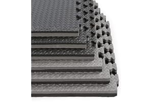 Xspec 1" Extra Thick 48 sq ft Reversible EVA Gym Foam Floor Mat Tiles (24" x 24"), Steel Pattern, 12 pcs, Black & Grey