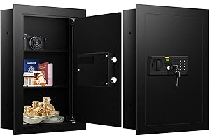 ToruKeep 22.1'' Tall Fireproof Wall Safes Between the Studs, Heavy Duty Hidden Wall Safe with Hidden Tray, Wall Mount Home Safe for Firearms, Money, Jewelry, Passport