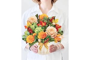 Freshcut Paper Pop Up Cards, Pumpkin Spice, 12 Inch Life Sized Forever Flower Bouquet 3D Popup Greeting Card, Autumn Cards, Birthday Card, Blank Notecard & Envelope