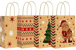 RACETOP 24 PCS Small Christmas Gift Bags With Handles, 4 Designs Xmas Kraft Paper Bags for Christmas Goody Bags, Party Favors (5.8 x 3.2 x 8.25)