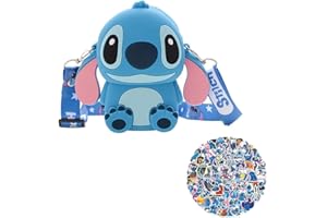 ENENSET Stitch Crossbody Bag with Adjustable Shoulder Strap and Stickers, Handbag with Zipper Cute Anime Stitch Coin Wallet Purse Shoulder Bag Coin Pouch Accessories Money Bag for Students Teens Girls Boys
