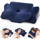 Cervical Pillow for Neck Pain Relief - Cooling Ergonomic Dual-Sided Orthopedic Neck Pillow with Ice Silk Pillowcase, Breathable Memory Foam Contour Pillow for Side, Back, Stomach Sleepers,All Black