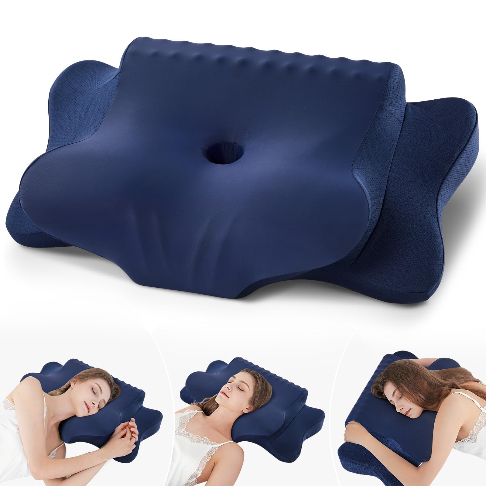 Photo 1 of Camping Pillow Memory Foam Pillows,Cooling Ergonomic Dual-Sided Orthopedic Neck Cervical Pillow with Ice Silk Pillowcase, Breathable Contour Pillow for Travel, Side, Back, Stomach Sleepers