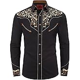 DIFICIL SLOG Men's Western Cowboy Shirt Embroidered Long Sleeve Casual Button Down Shirt
