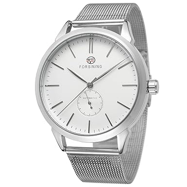 FORSINING Men's Automatic Stainless Steel Mesh Bracelet Unique Watch with Analog Display