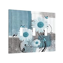 Flower Daisy Floral Teal Gray Abstract 3 Gang Light