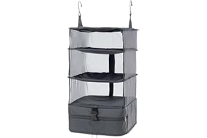 ELEZAY Hanging Closet Organizer Portable 4-Shelf Collapsible Compression Packing Garment Closet Shelves with 2 Hooks for Hanging Storage Shelf Large, Grey