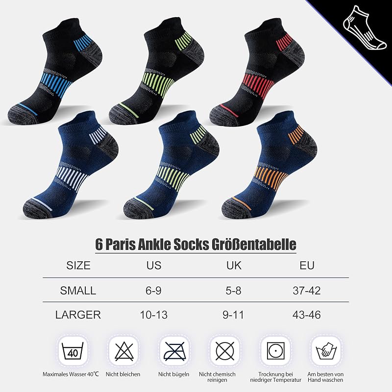 Sneaker Socken Herren, 6 Paar, gepolsterte Sportsocken — Foto 8 von 8