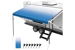 Fonzier 18oz Heavy Duty Vinyl RV Awning Fabric Replacement, Blue Fade, QV0405L-A08+QV0001B, 14' (Fabric 13'2'')