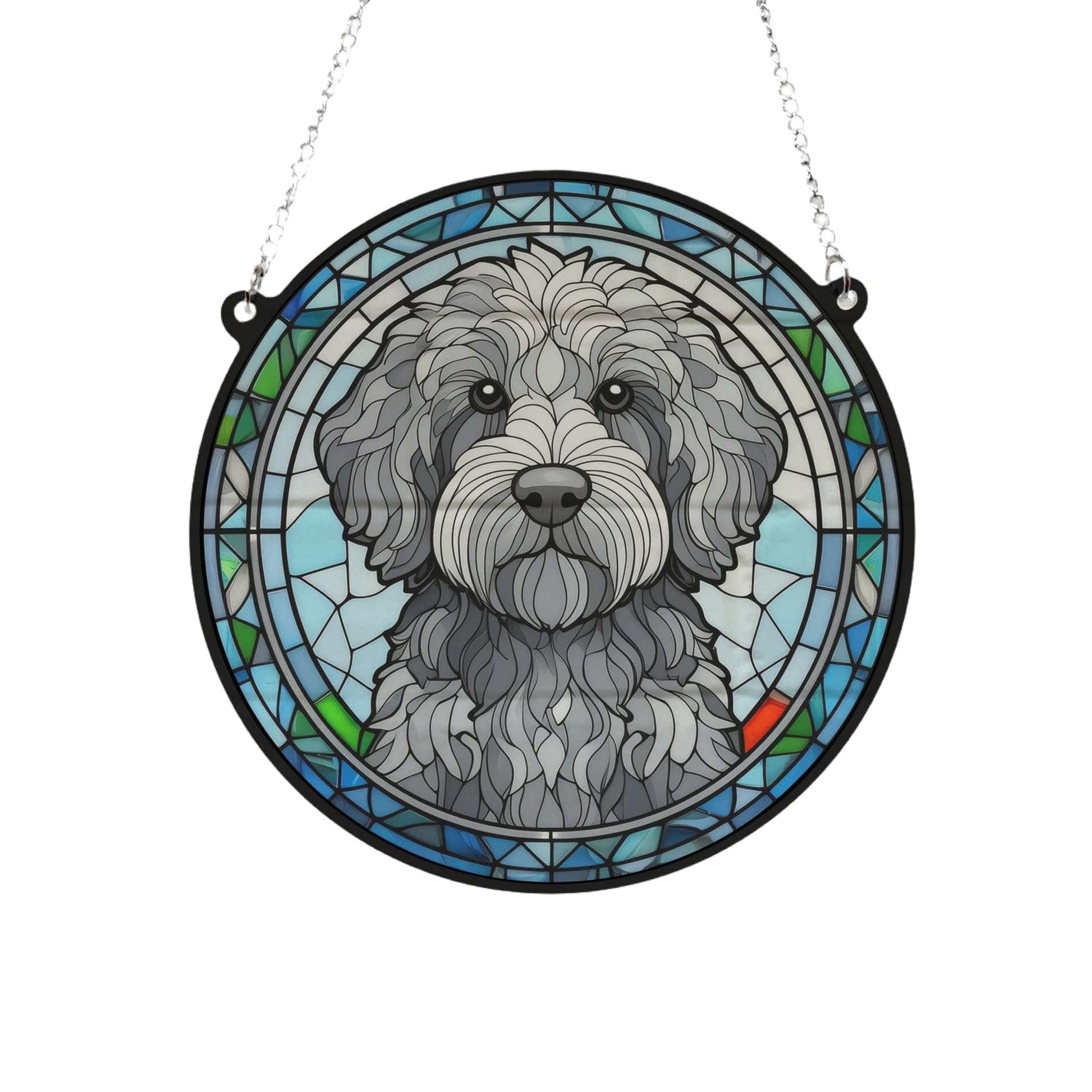 Labradoodle Grey Stained Glass Effect Suncatcher Gift for Dog Lovers - 19cm