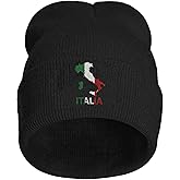 Yuawoi Italian Flag Map Embroidered Winter Beanie, Black Knit Skull Cap, Unisex Stretch Hat