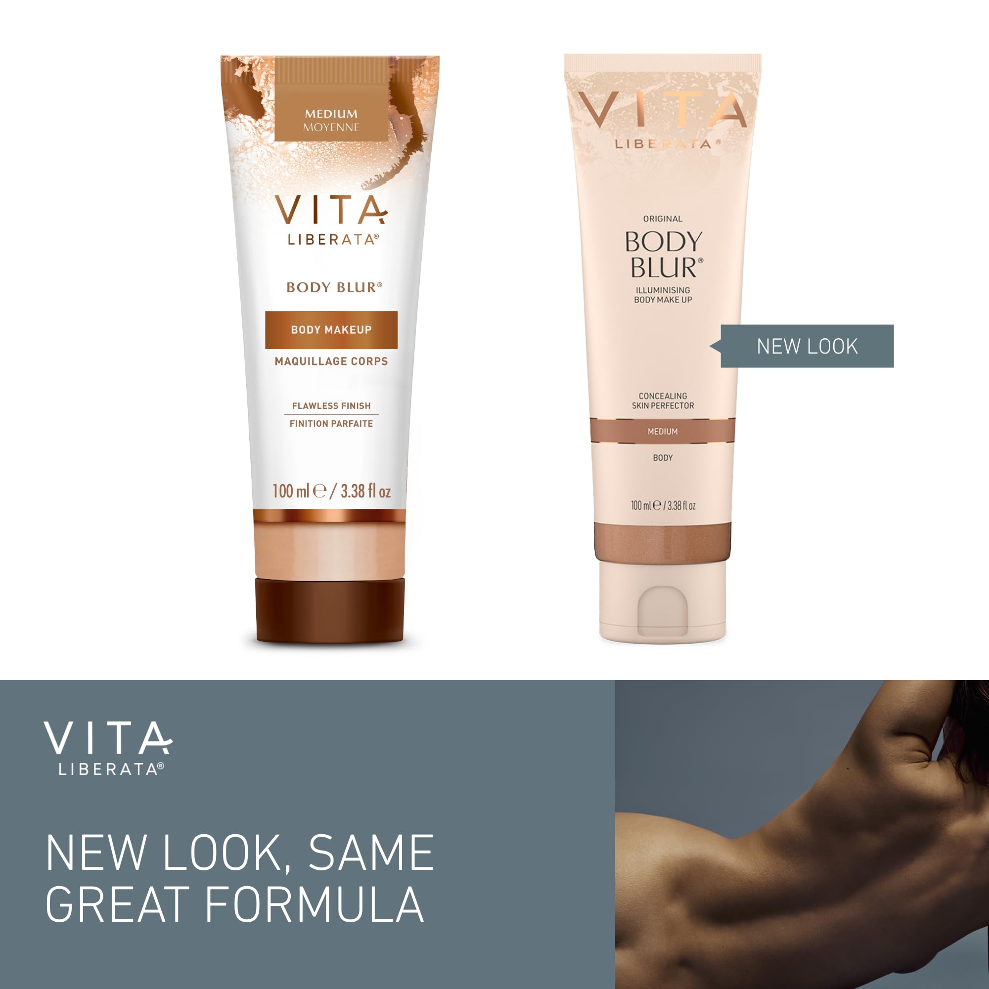 Vita Liberata Body Blur, Leg and Body Makeup. Skin Perfecting Body Foundation for Flawless Bronze, Easy Application, Radiant Glow, Evens Skin Tone, New Packaging